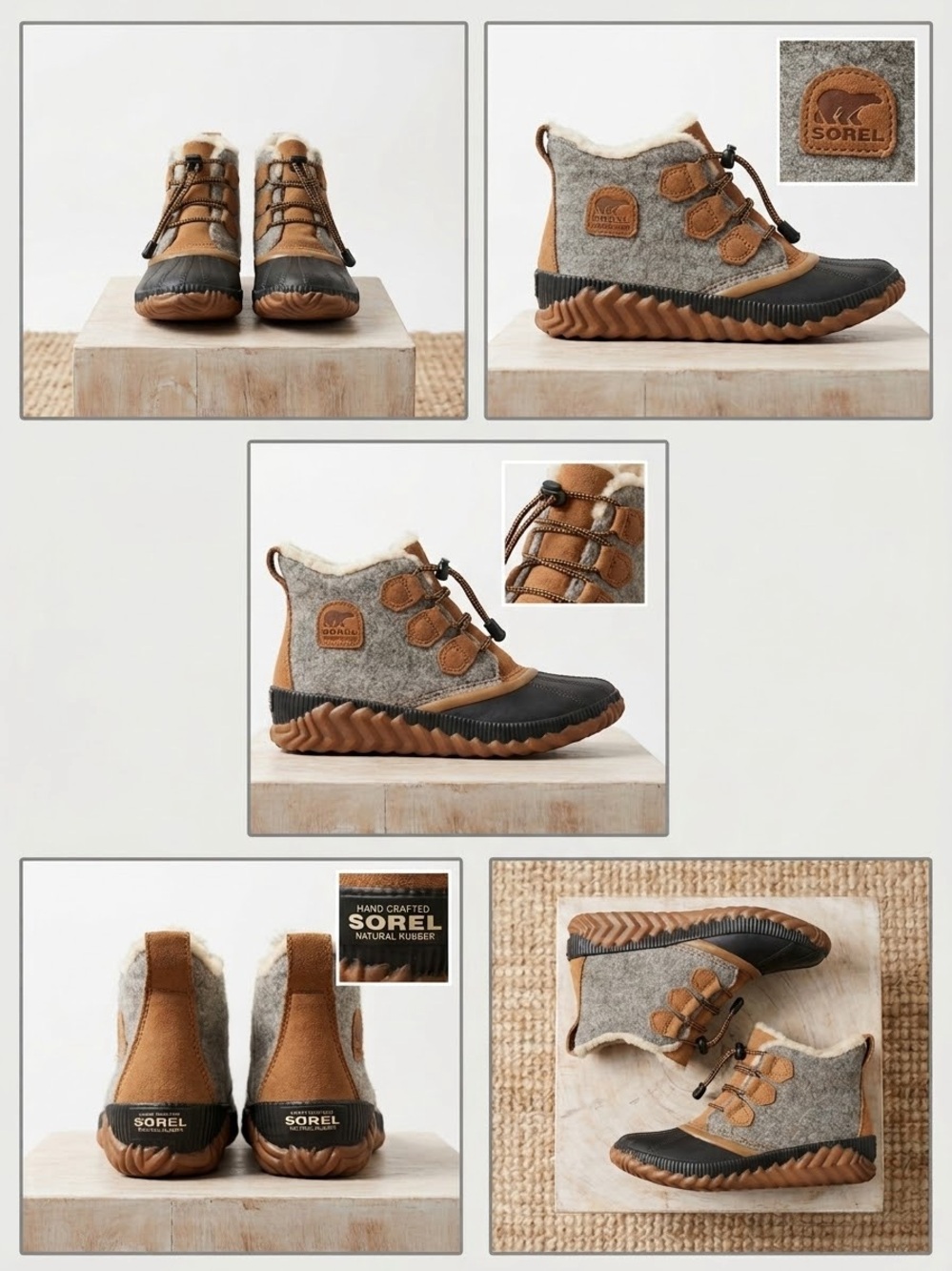 Sorel Kids Gray Wool & Brown Leather-Trim Waterproof Ankle Boots